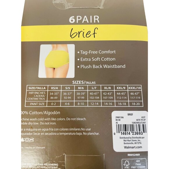 Secret Treasures Panties  Comfortable 6 Cotton  Fabric Briefs XXL Size 9 Multico - Picture 3 of 6